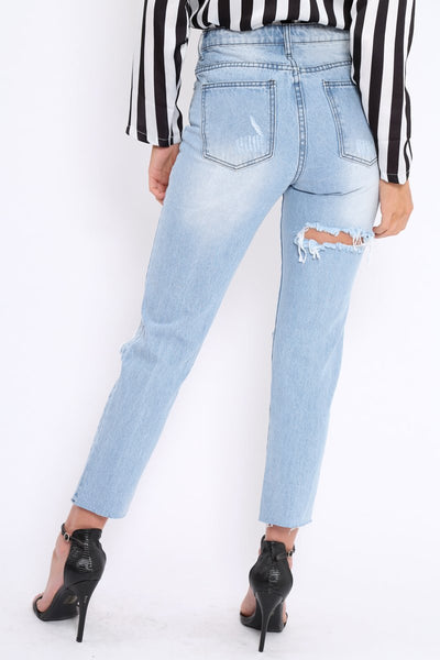 Mid Wash Extreme Open Knee Mom Jeans ...